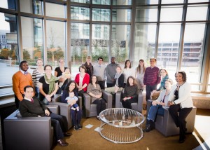 <p>Faculty and staff of the CGSW in the atrium of the Rollins School of Public Health</p>
