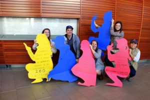 <p>Students create squatting figures to raise awareness about the practice of open defecation on World Toilet Day 2015</p>
