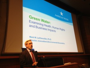 <p>Dr. Mark LeChevallier giving keynote address at CGSW 2014 World Water Day event.</p>
